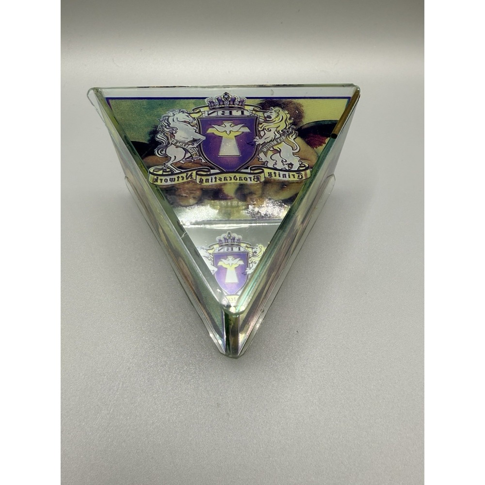 Vintage TBN Trinity Broadcasting Network Glass Triangle Trinket Box